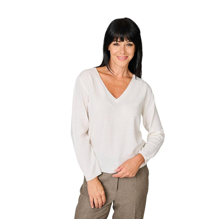 anneclaire-maglione-a-colli-alto-scollo a V-da-donna-ecru-d1839-857-201