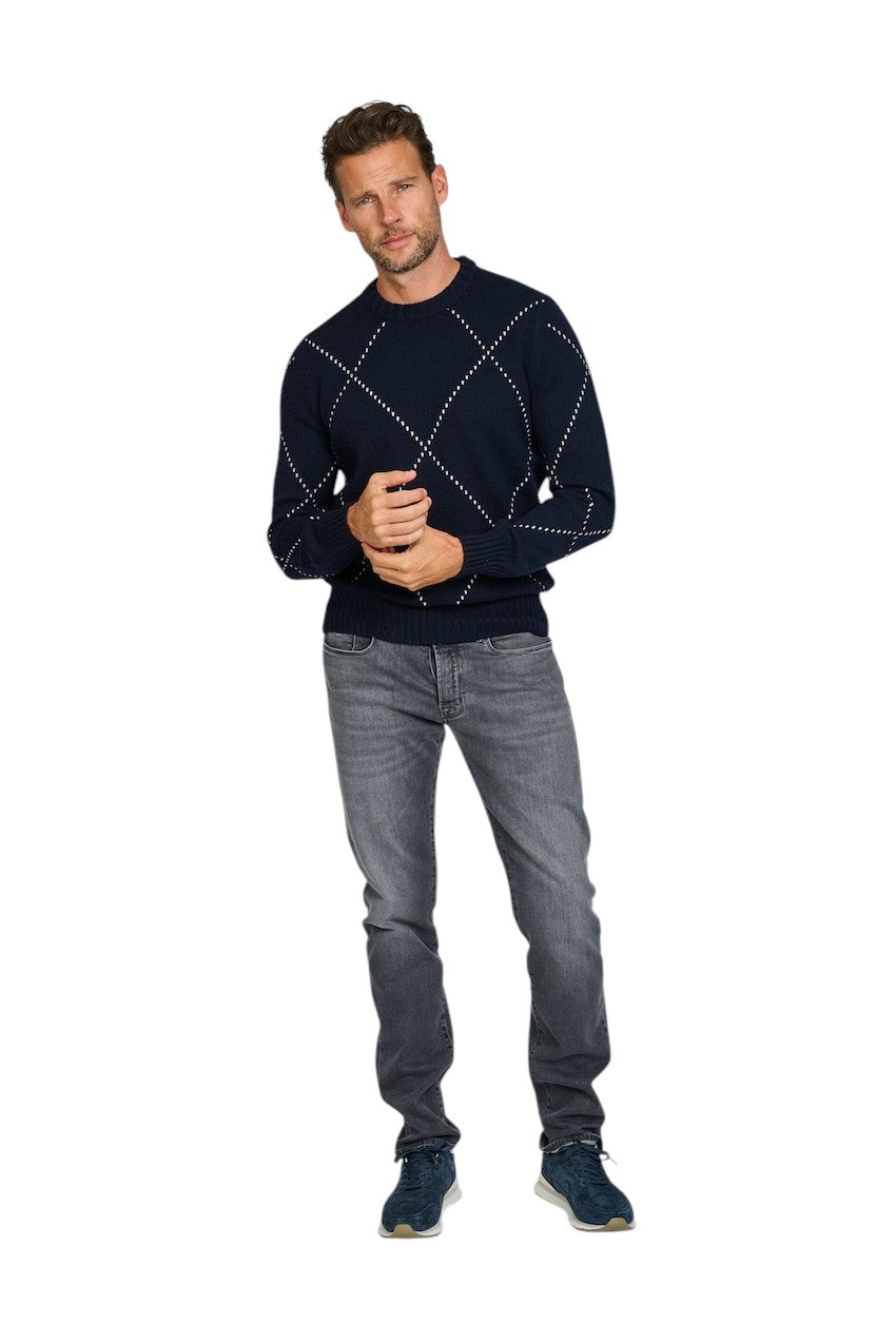 Gran Sasso Hombres jersey cuello redondo azul oscuro para hombre