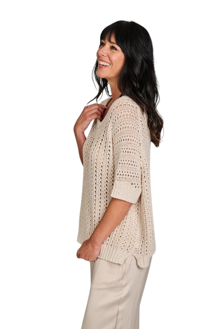 Hemisphere pull trui ronde hals dames beige 2613SQ905-17 SQ1