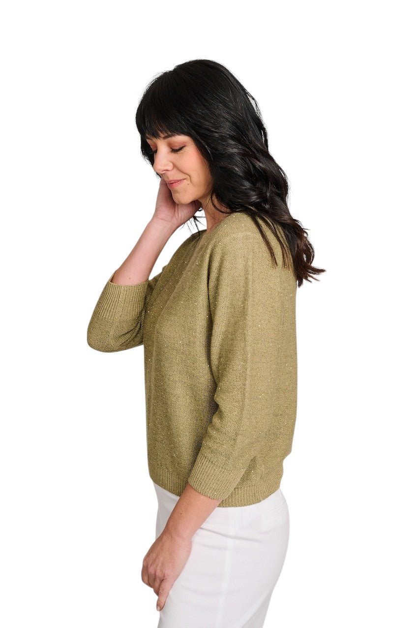 Hemisphere pull trui ronde hals dames olijf 261X813SQ-12 6129