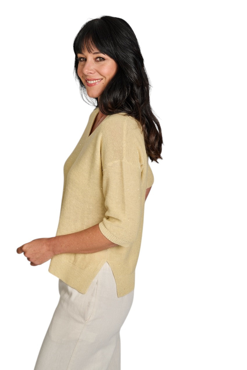 Hemisphere pull trui v-hals dames geel 261X828SQ-12 254