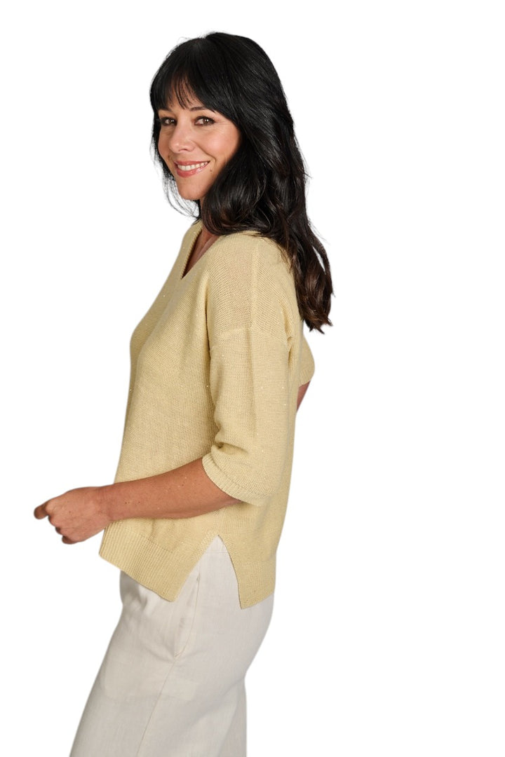 Hemisphere pull trui v-hals dames geel 261X828SQ-12 254