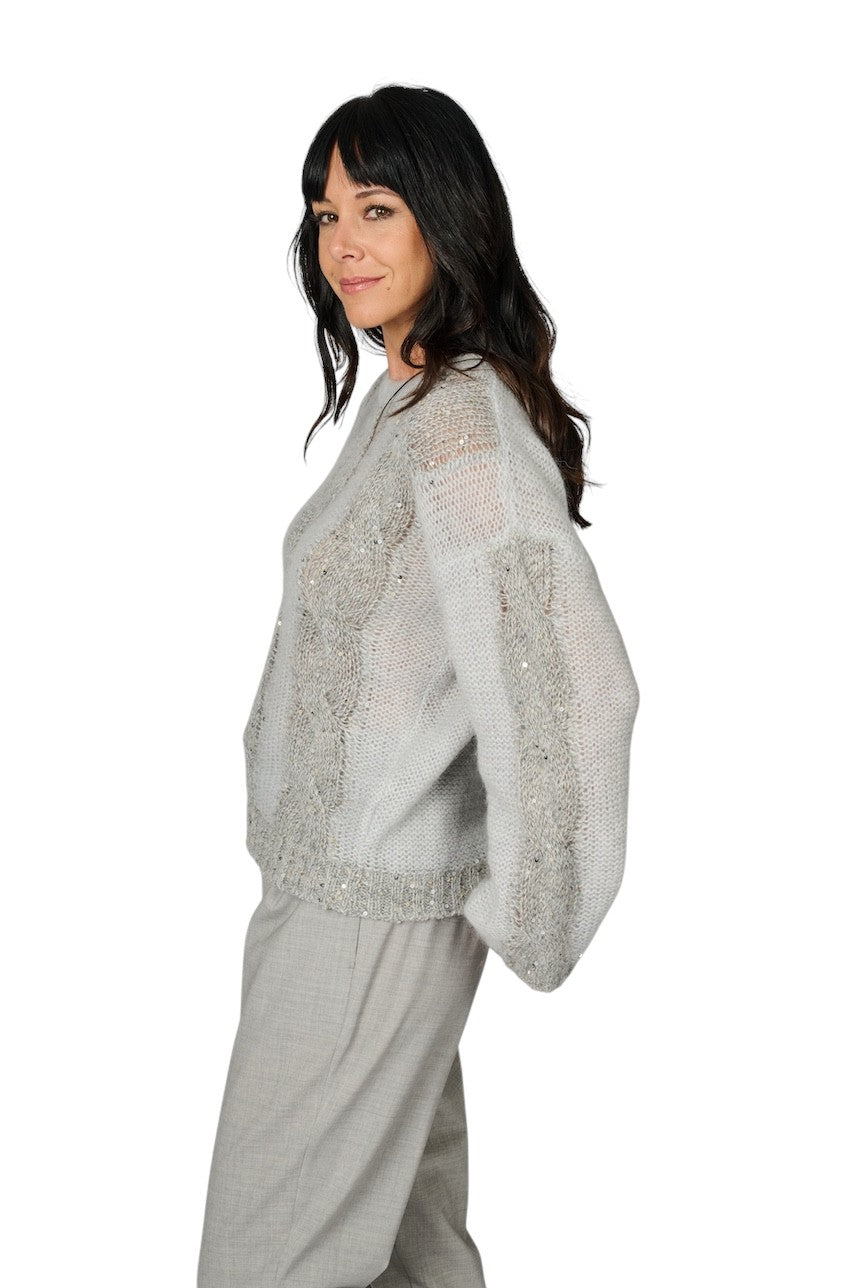 Panicale Cashmere pull trui ronde hals dames grijs D370771G 37D63B 0915