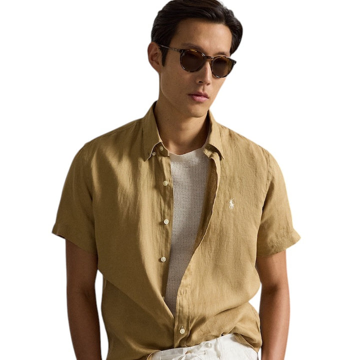 Polo Ralph Lauren Men hemd korte mouwen heren camel custom fit 710968912502