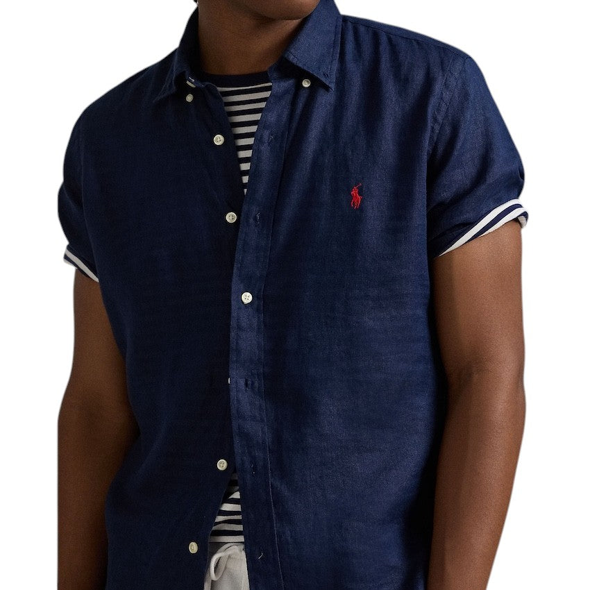 Polo Ralph Lauren Men hemd korte mouwen heren marine Custom fit 710968912001