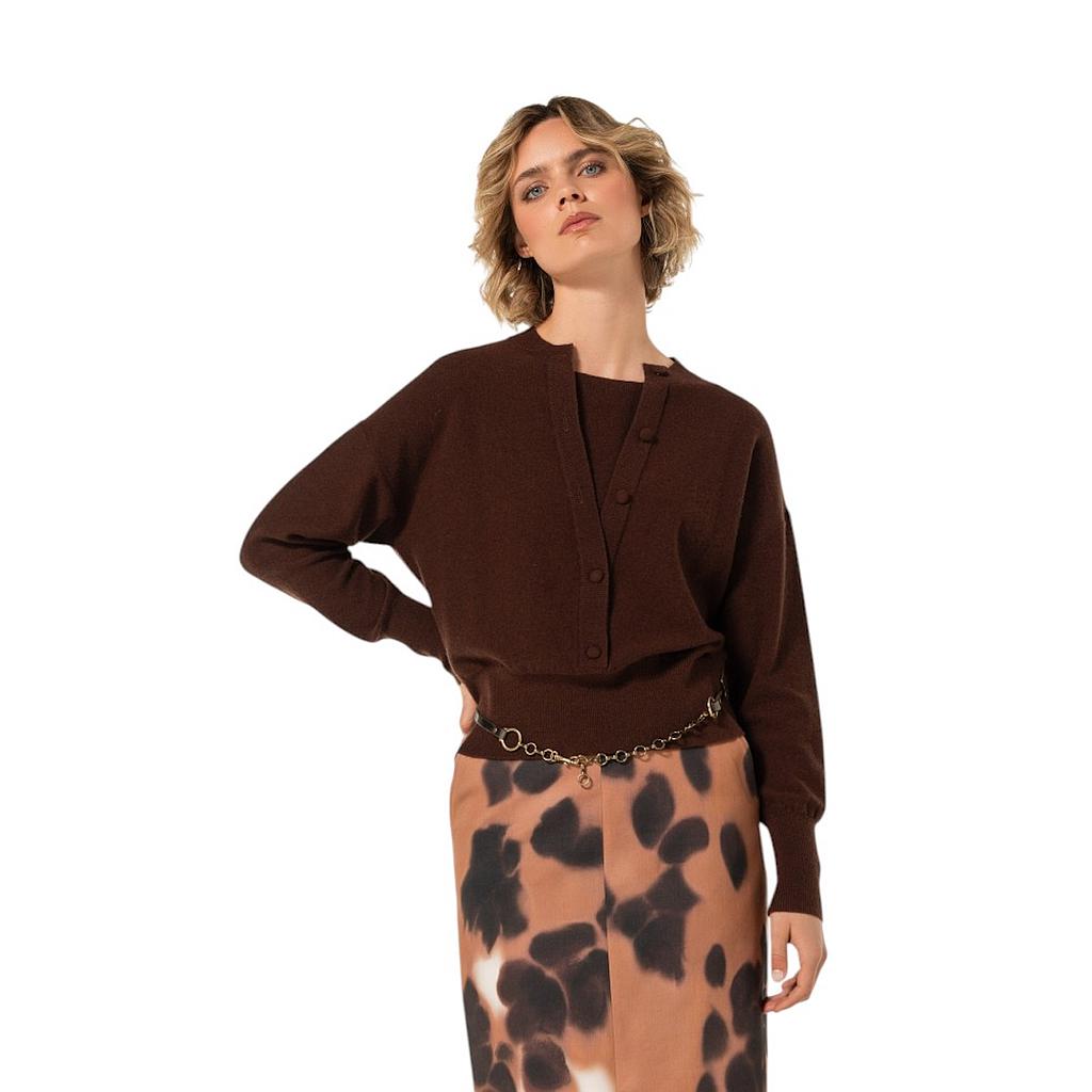 maglione-caroline-biss-pull-scollo a V-da-donna-marrone-4266-32