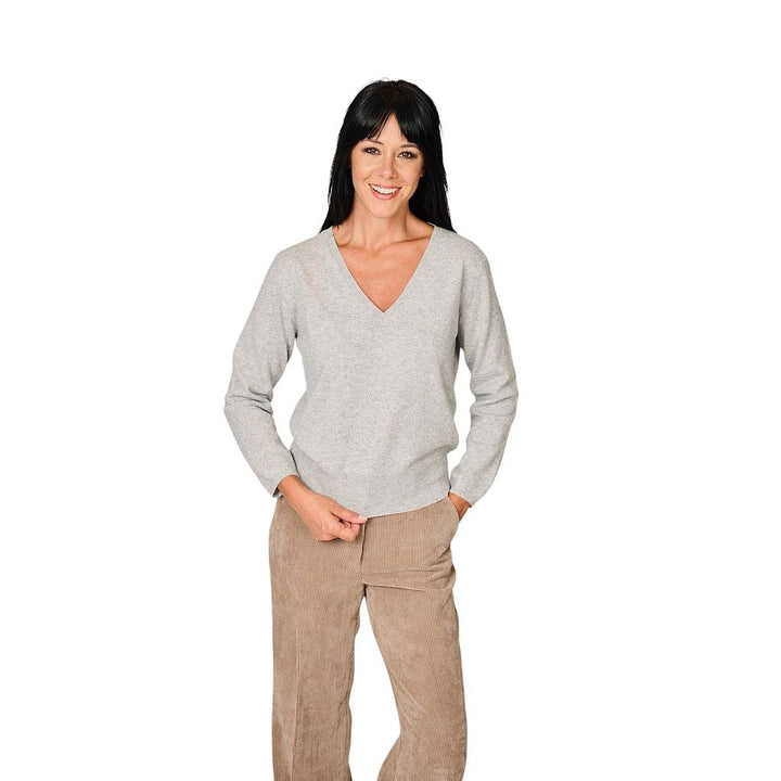 anneclaire-pull-à-col-rouleau-col en v-femme-gris-d1839-857-621